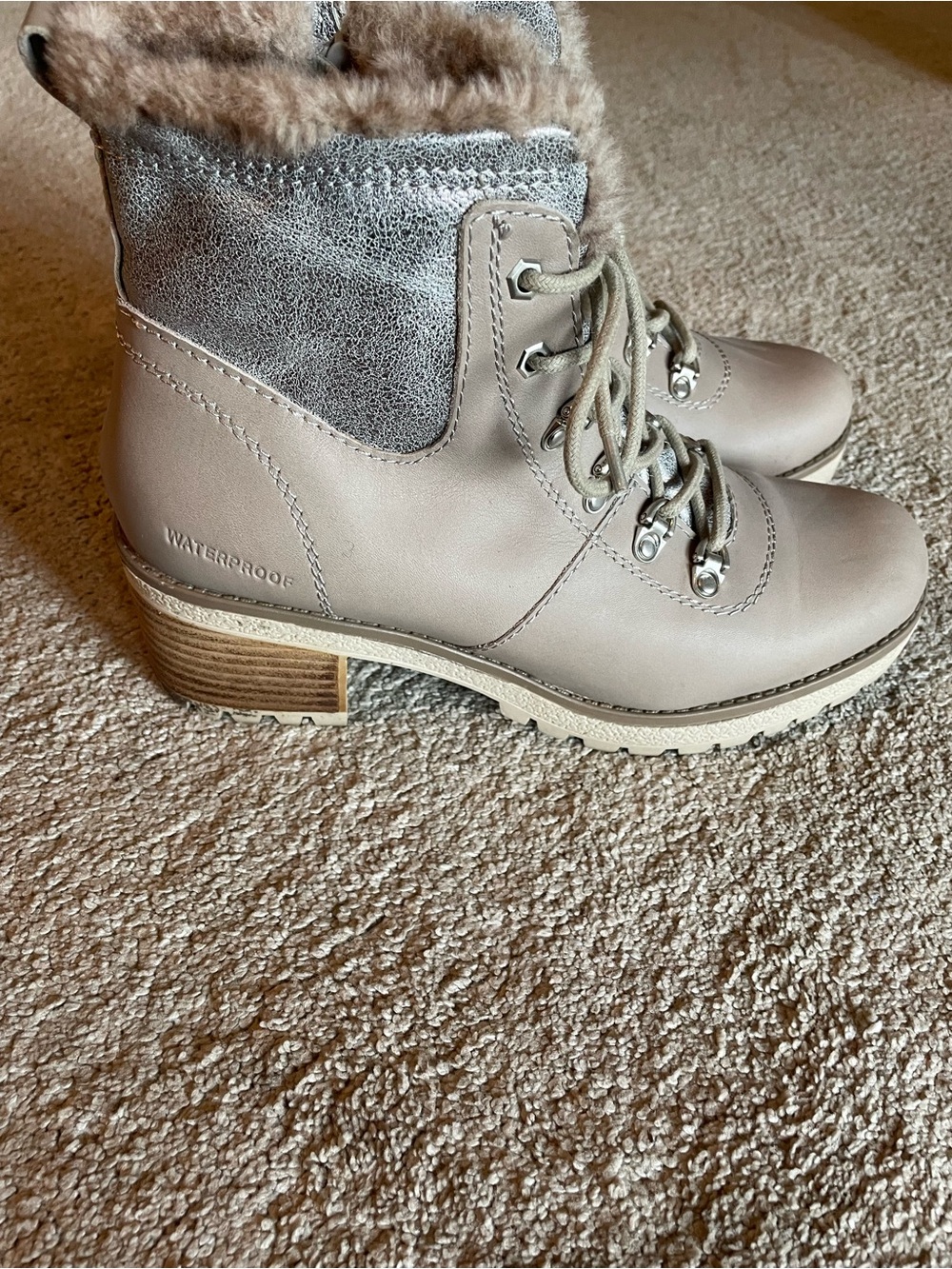 Cougar Lace-Up Ankle Boots in Taupe and Silver